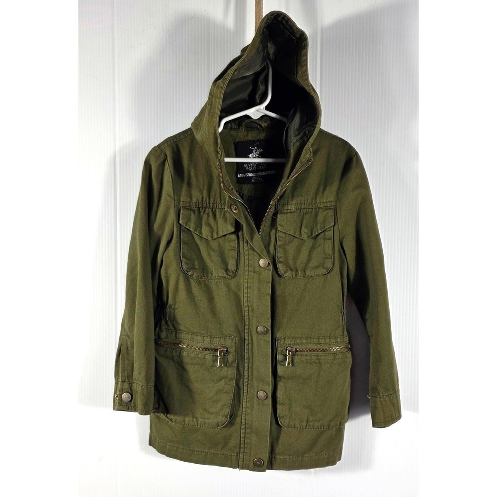 Kids Beverly Hills Polo Club Olive Green Utility Jacket Hoodie Size M 5 6 - Picture 4 of 6
